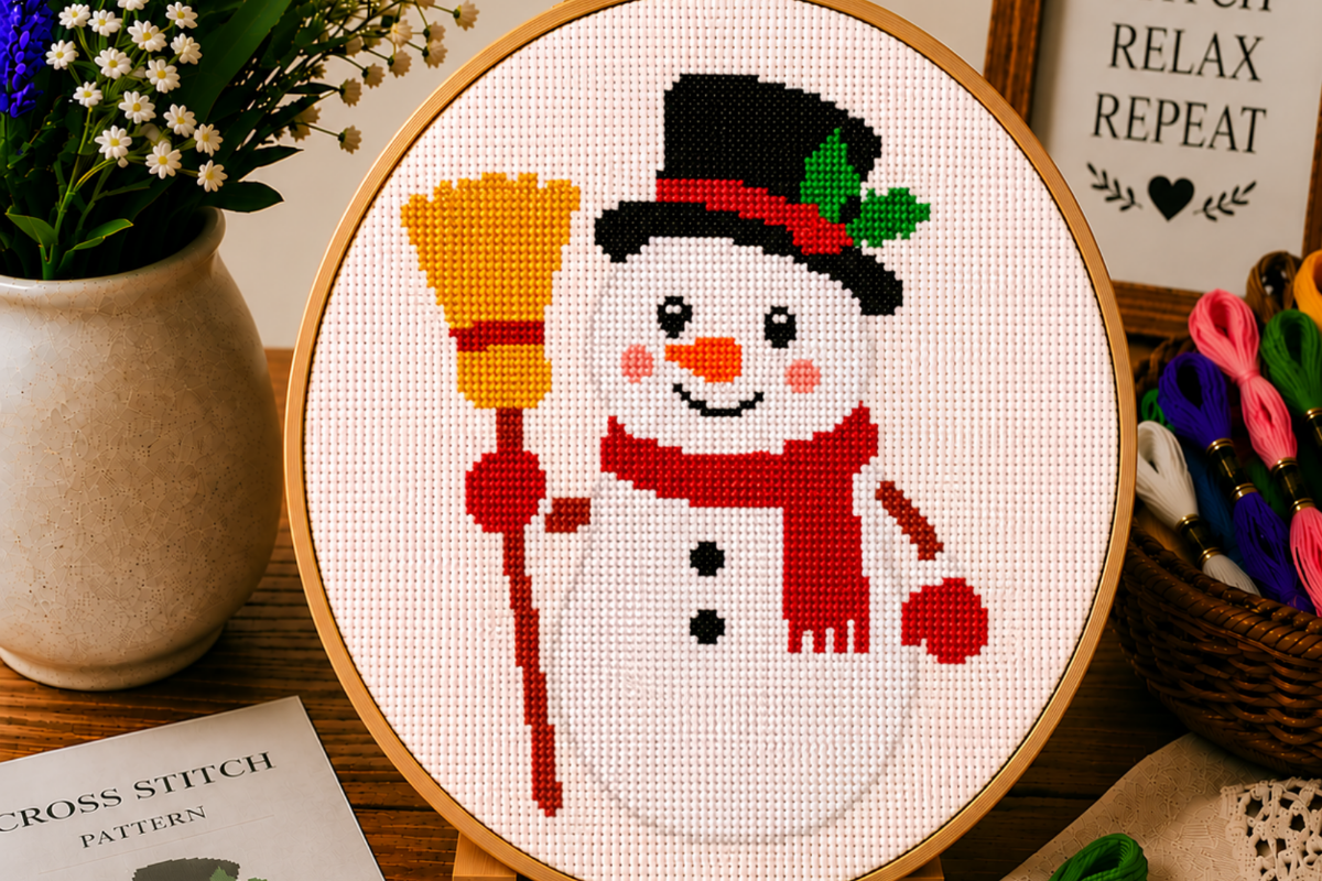 Snowman Broom Cross Stitch Pattern