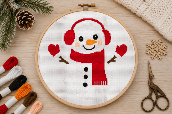 Snowman Earmuffs Cross Stitch PDF