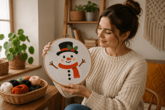 Snowman Holly Cross Stitch Pattern