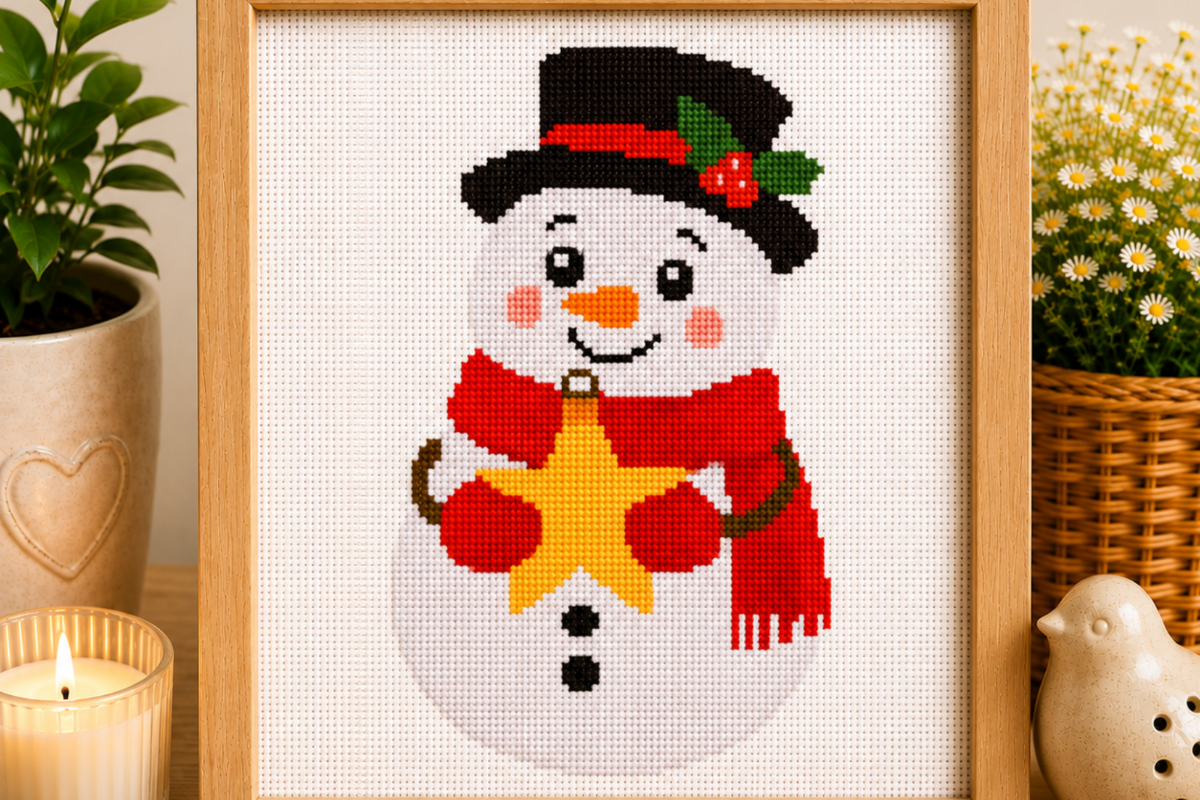 Snowman Star Cross Stitch Pattern