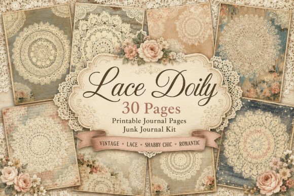 Vintage Crochet Doily Junk Journal Paper