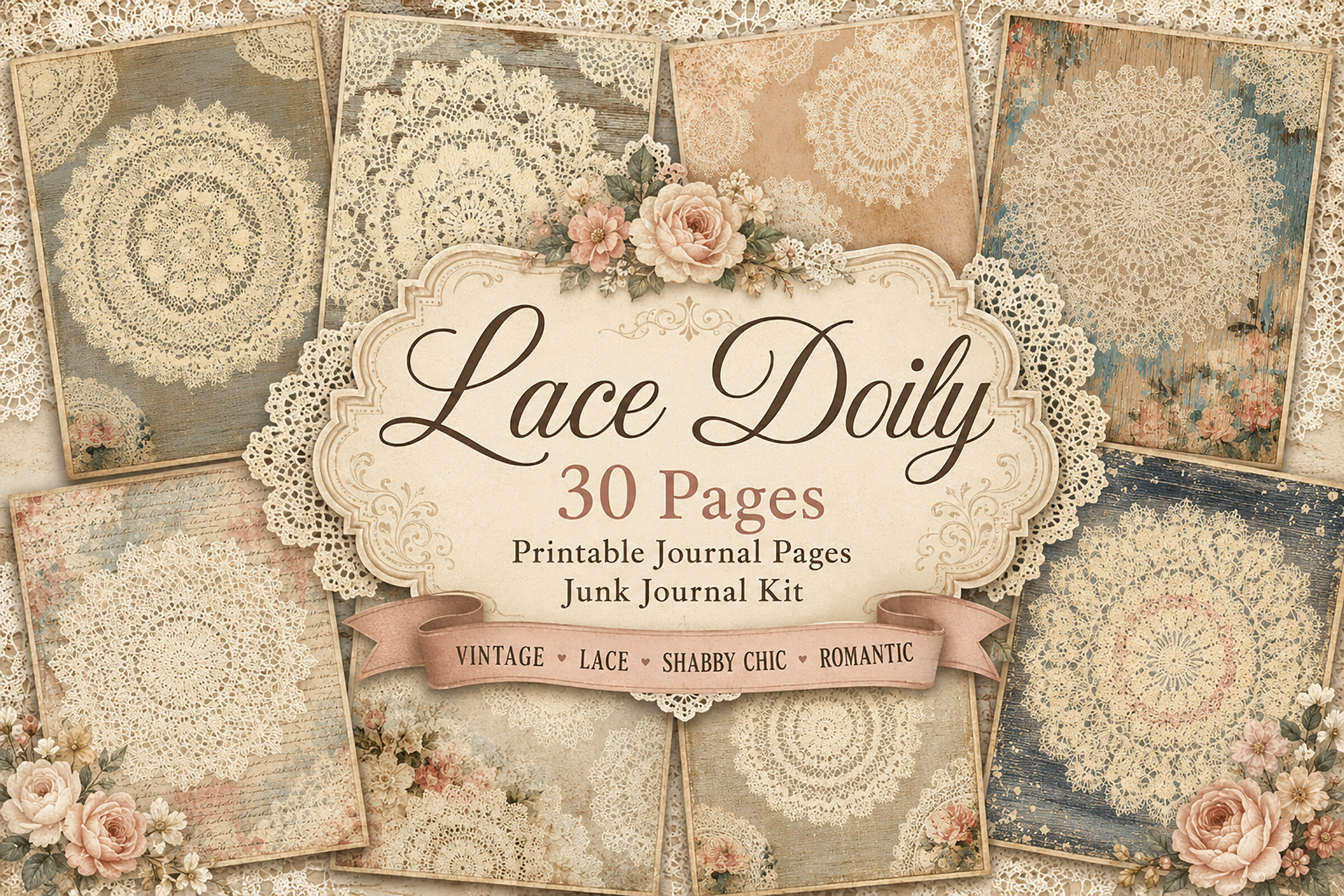 Vintage Crochet Doily Junk Journal Paper