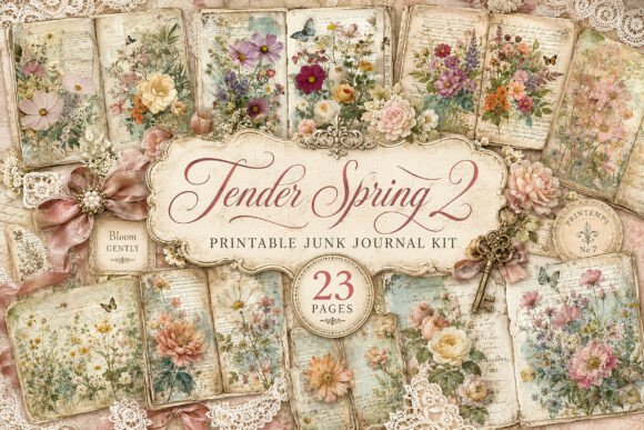 Vintage Wildflower Book Page Junk Journa