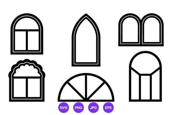 Arched Window Shapes Black Outline