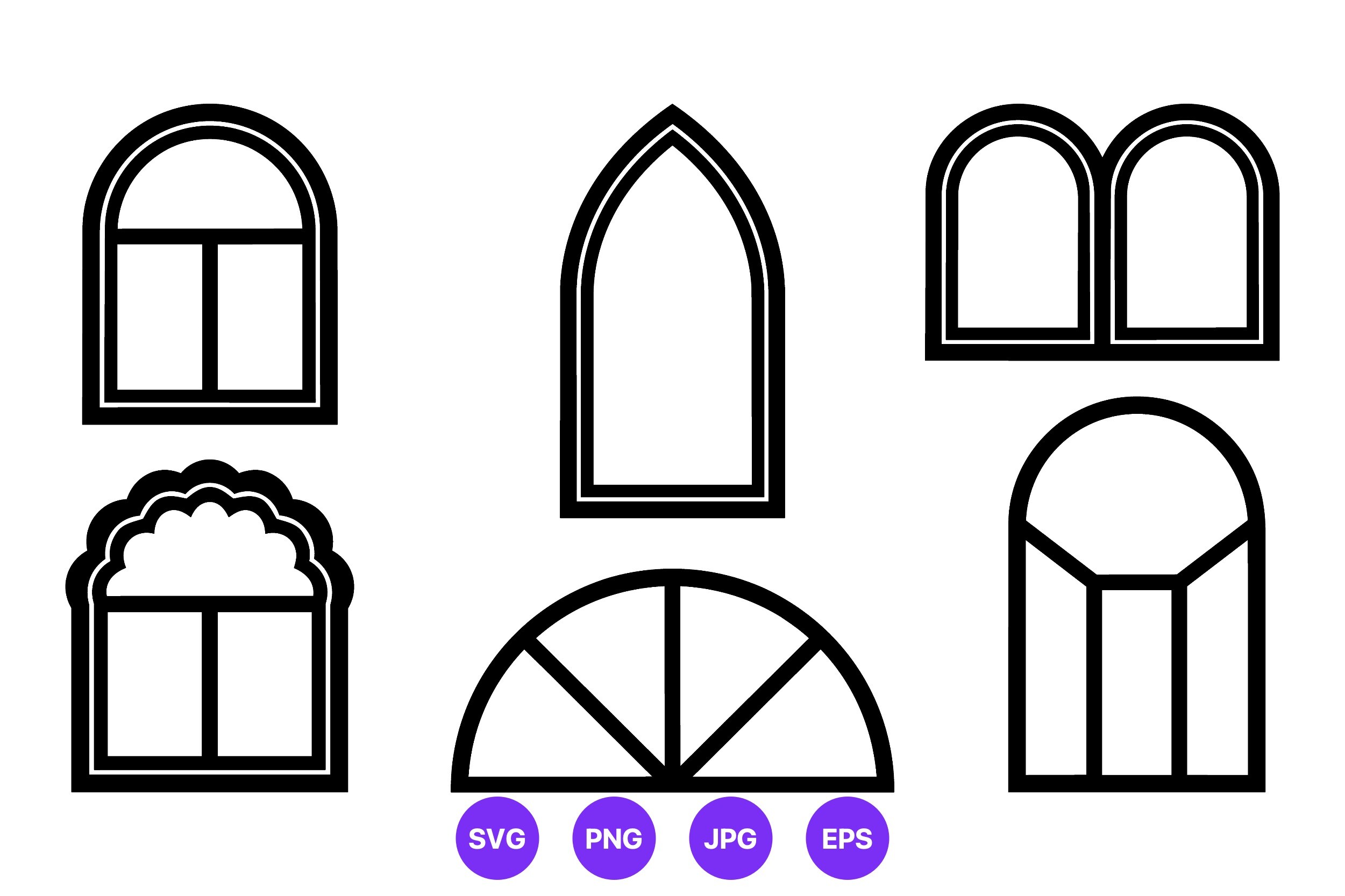 Arched Window Shapes Black Outline