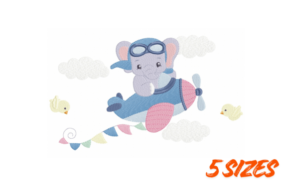 Baby Elephant Pilot Embroidery Design