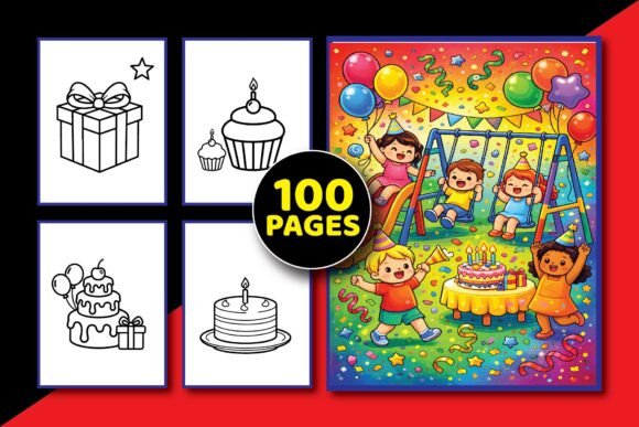 Birthday Party Themes Coloring Pages Set