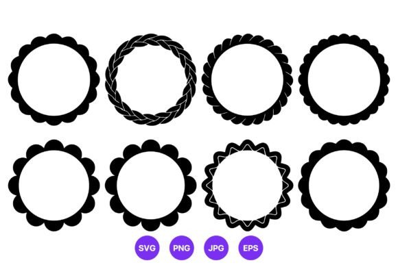 Black Round Floral Vector Frames