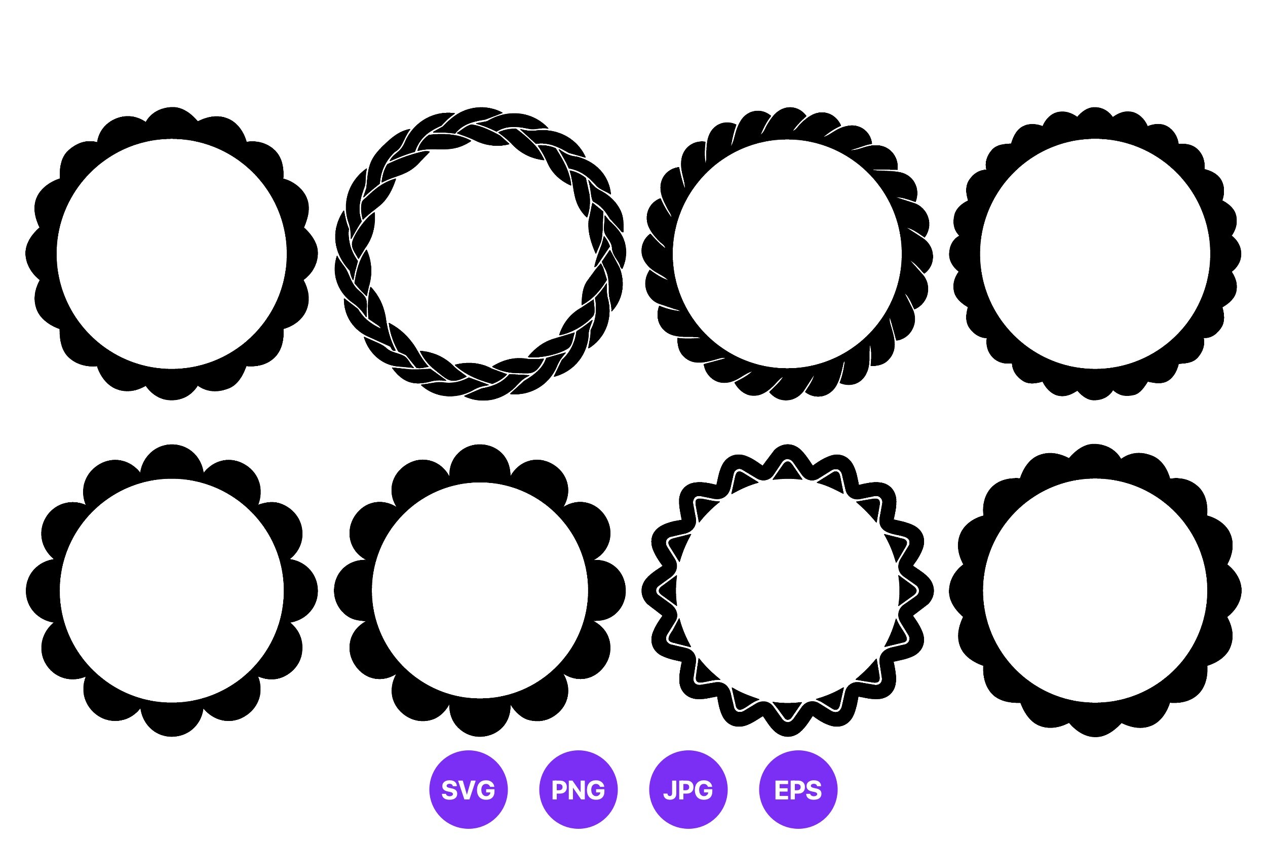 Black Round Floral Vector Frames
