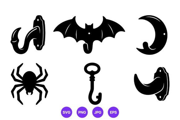 Black Silhouette Hooks Bat Spider Moon