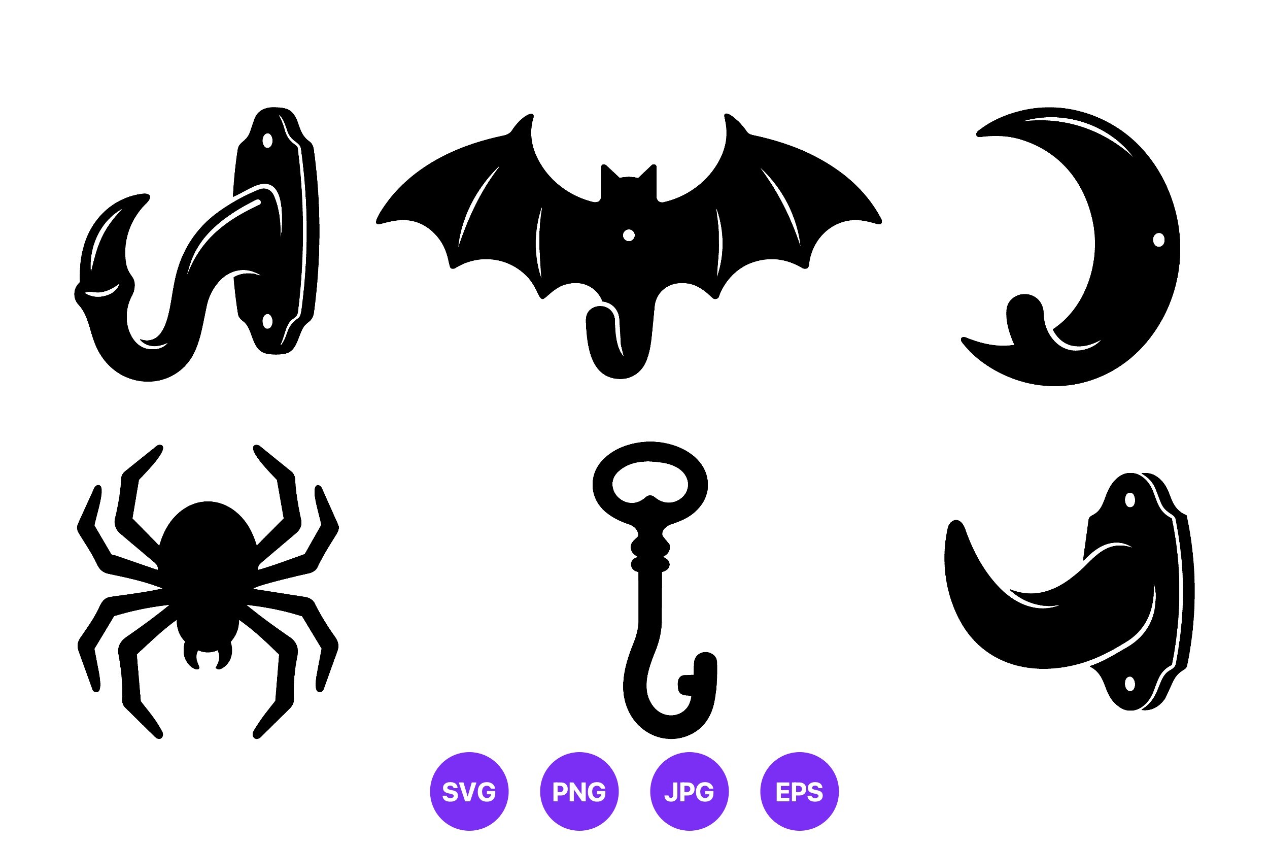 Black Silhouette Hooks Bat Spider Moon