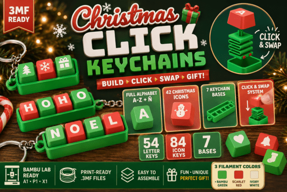Christmas Click Keychain System | 3D Printable Swappable Ornaments - Image 1