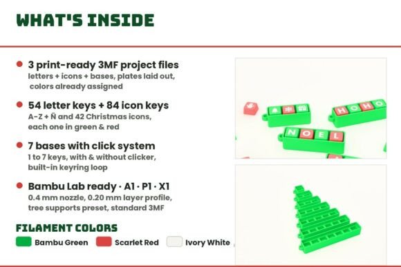 Christmas Click Keychain System | 3D Printable Swappable Ornaments - Image 6