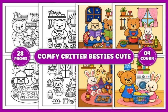 Comfy Critter Besties Cute Coloring Book