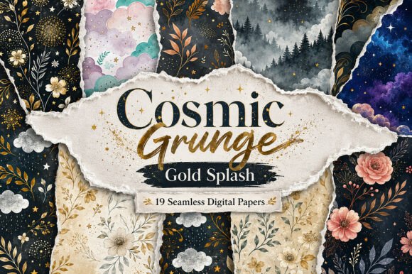 Cosmic Grunge Gold Splash –Digital Paper