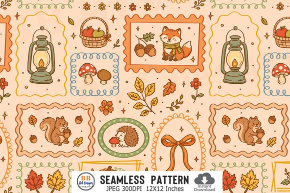 Cozy Fall Frame Pattern Autumn Stamp Jpg