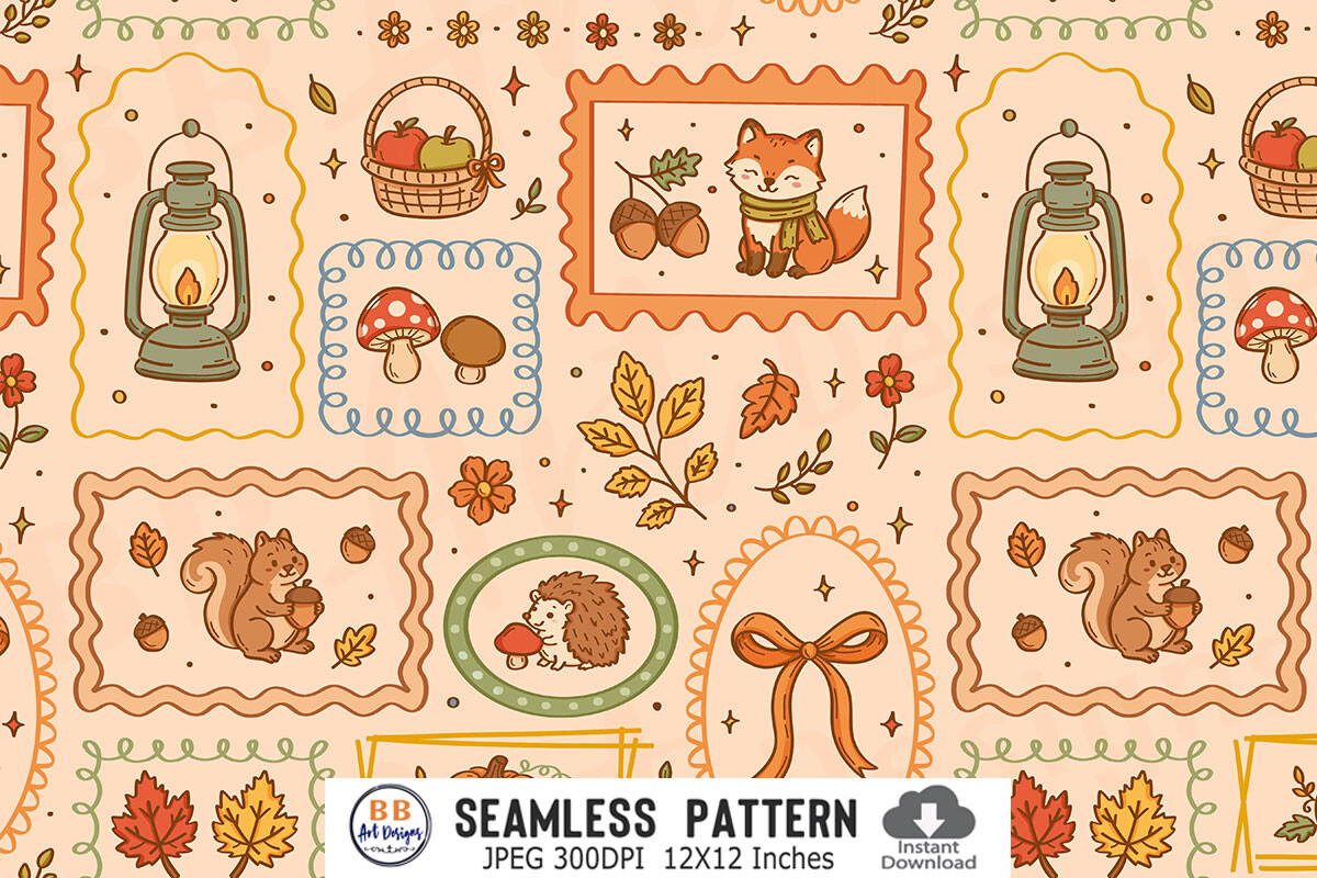 Cozy Fall Frame Pattern Autumn Stamp Jpg