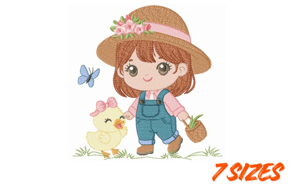 Cute Garden Girl Embroidery Design Fun