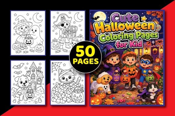 Cute Halloween Coloring Book for Kids: 50 Unique Pages + 6 Covers | Bold Lines & 300 DPI