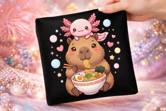 Cute Ramen Kawaii Capybara Axolotl PNG