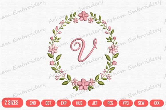 Elegant Floral Monogram Letter V
