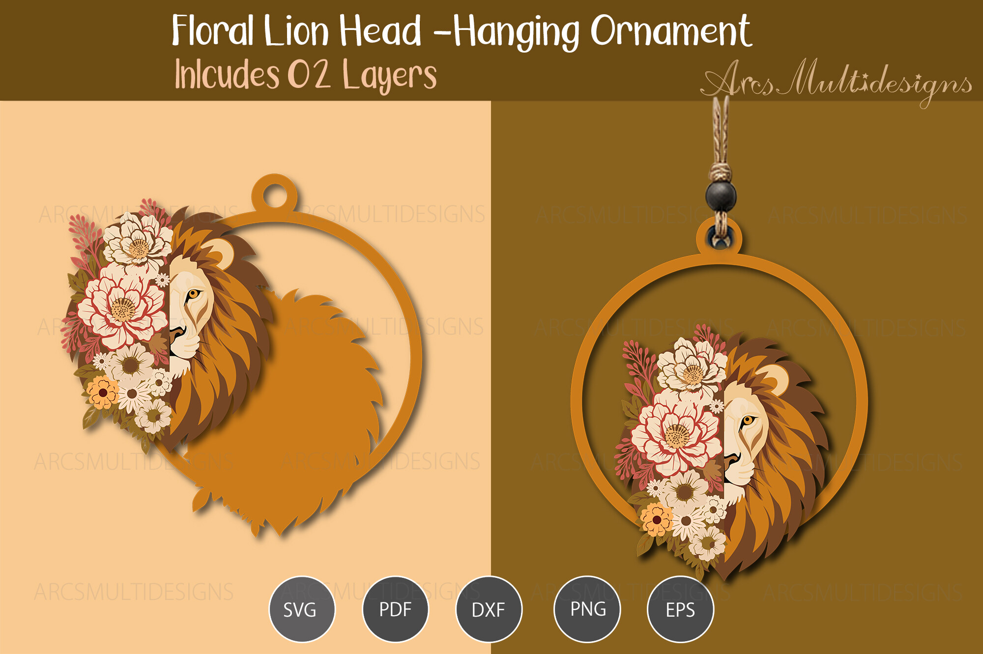 Floral Lion Head Hanging Ornament Graphic by Arcs Multidesigns ...