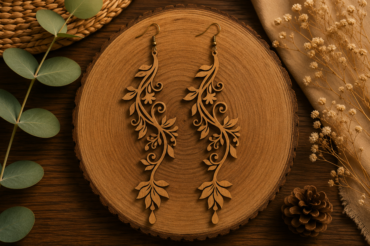 Floral Vine Wooden Earrings Laser Cut (July Release)