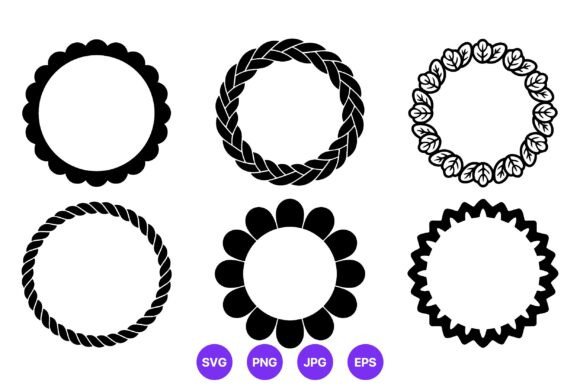 Floral and Rope Circle Wreath Vector Set