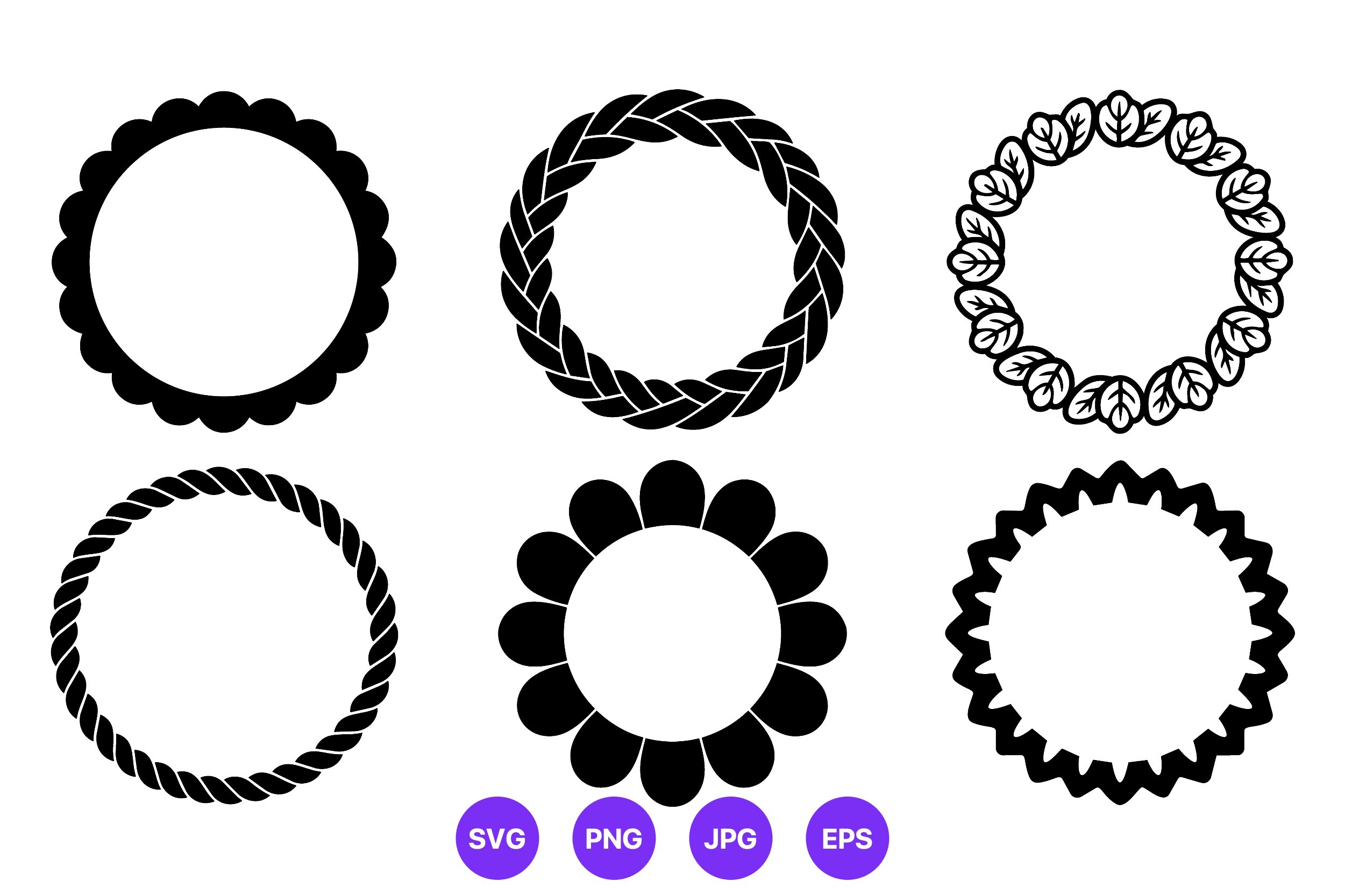 Floral and Rope Circle Wreath Vector Set