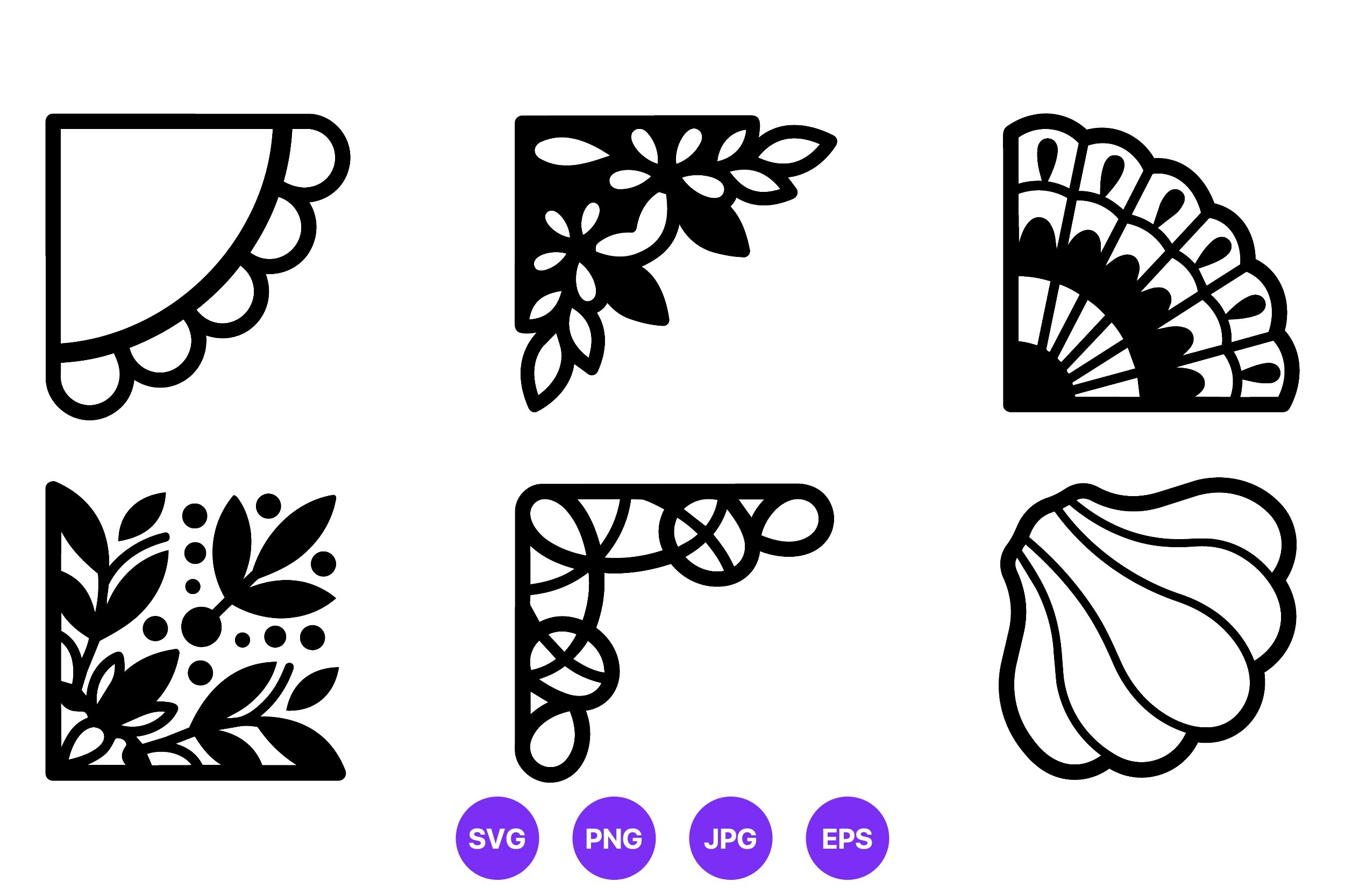 Floral Scallop Corner Vector Art Set