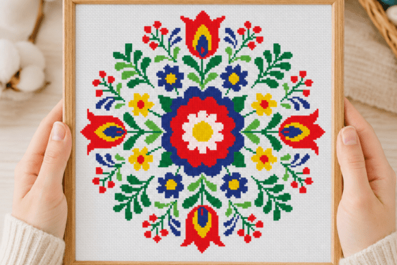 Folk Blossom Mandala Cross Stitch PDF