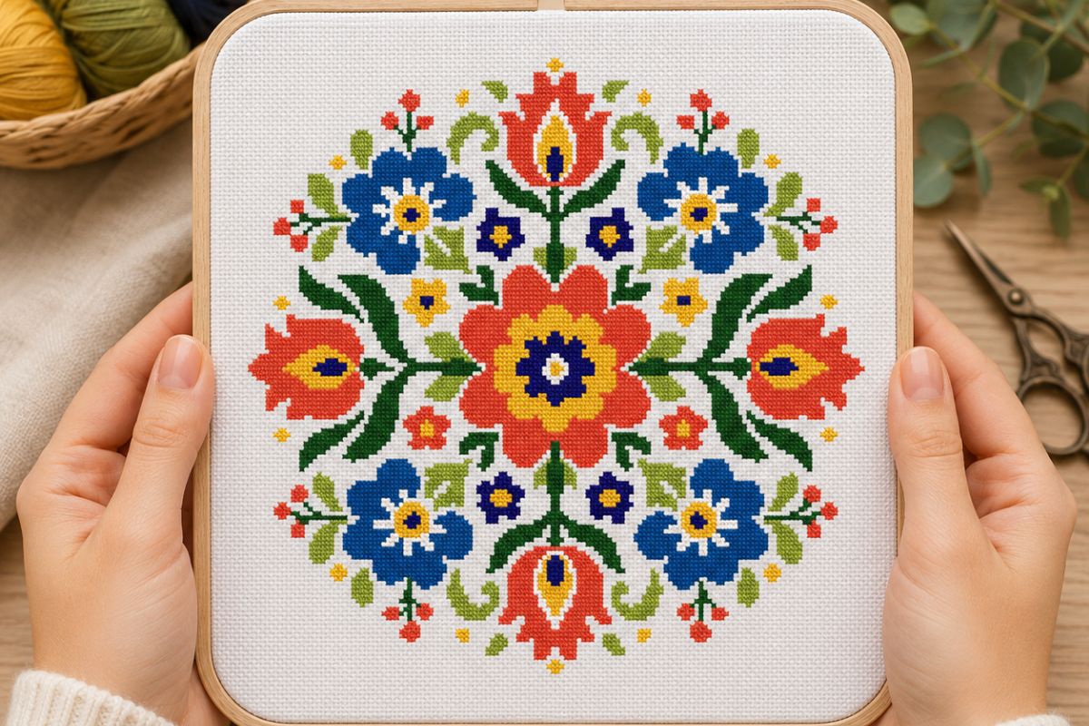 Folk Flower Medallion Cross Stitch PDF