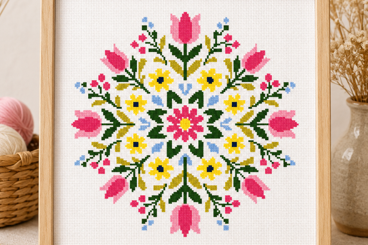 Folk Tulip Mandala Cross Stitch PDF