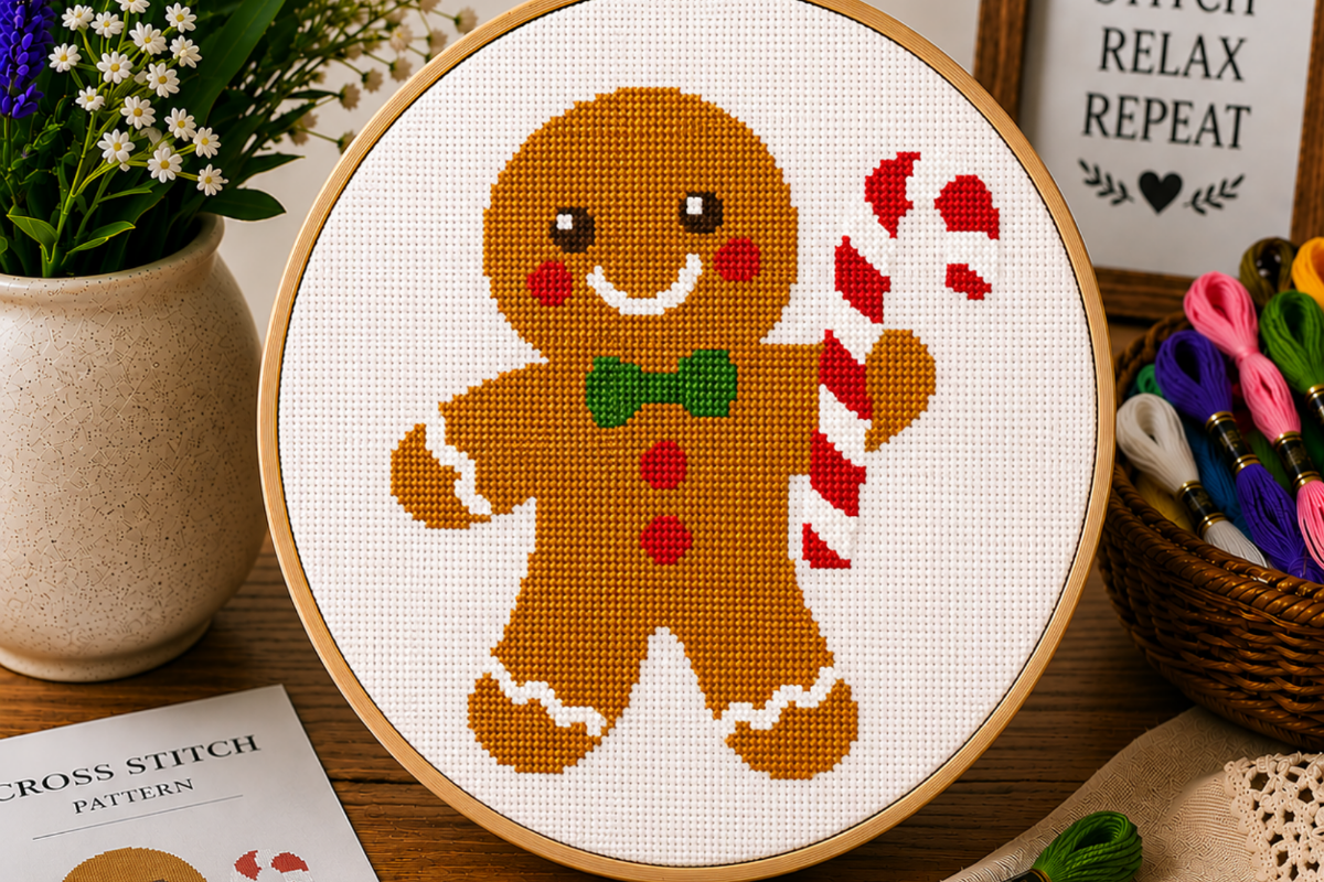 Gingerbread Candy Cane Cross Stitch