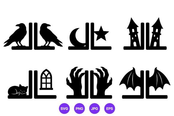 Halloween Black Silhouette Bookends