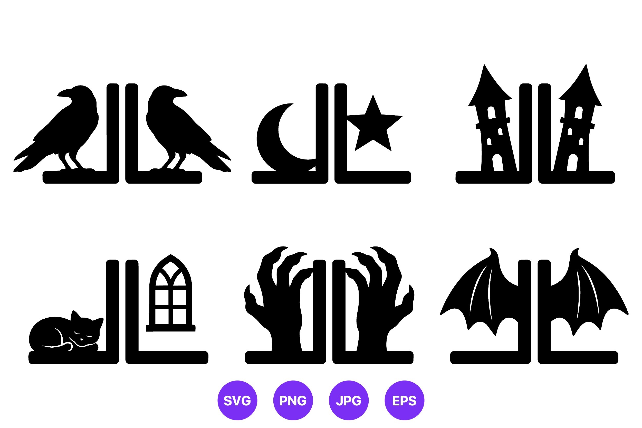 Halloween Black Silhouette Bookends