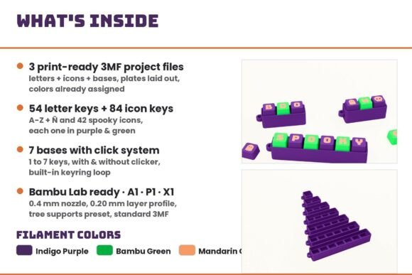 Halloween Click Keychains | 3D Print 3MF Swappable Letter & Icon Set - Image 6