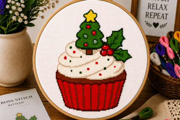 Holiday Cupcake Cross Stitch