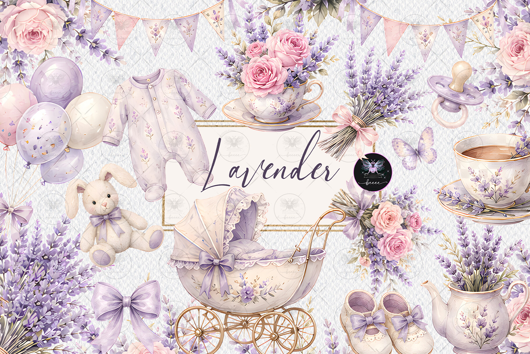 Lavender Baby Shower Watercolor Clipart - photo 1