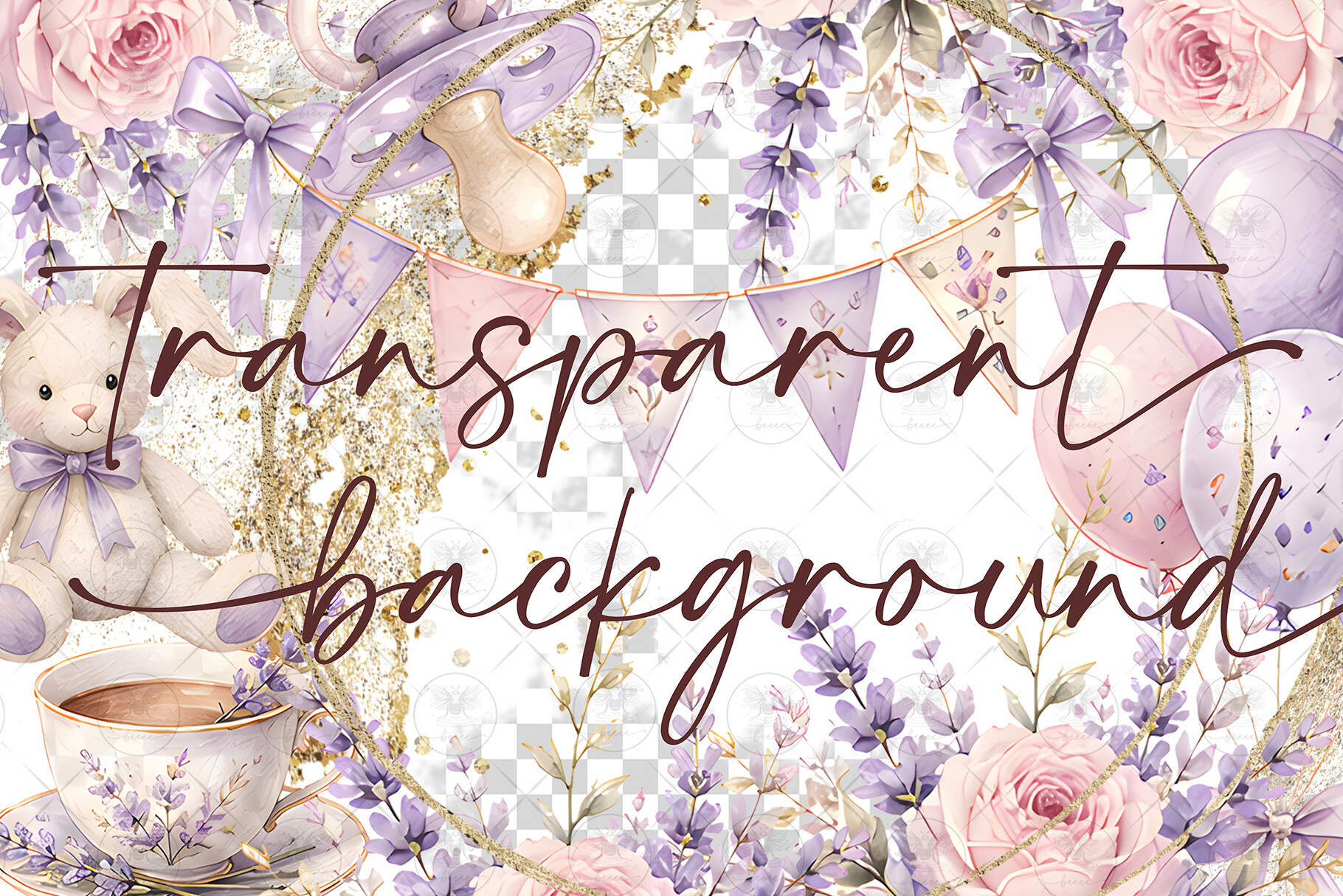 Lavender Baby Shower Watercolor Clipart - photo 2