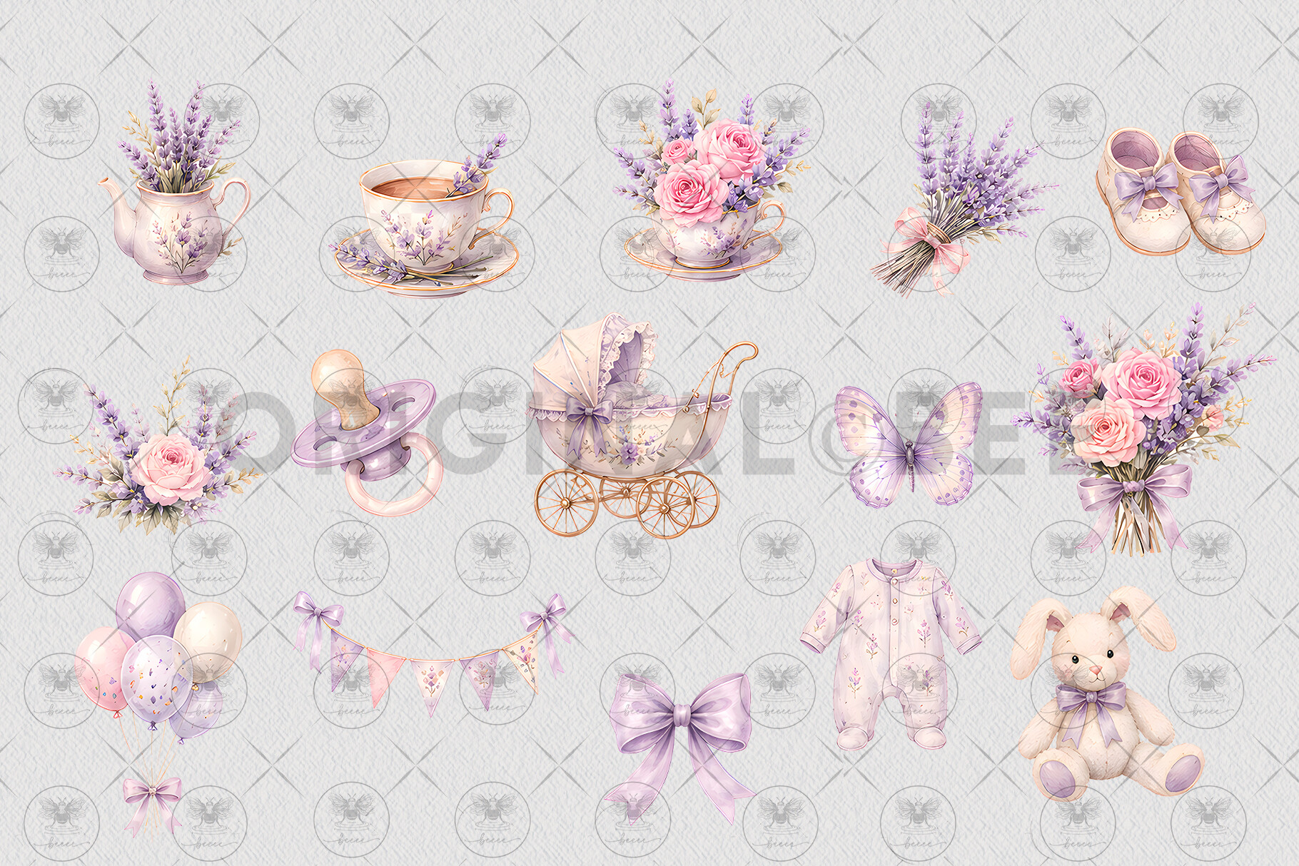 Lavender Baby Shower Watercolor Clipart - photo 3