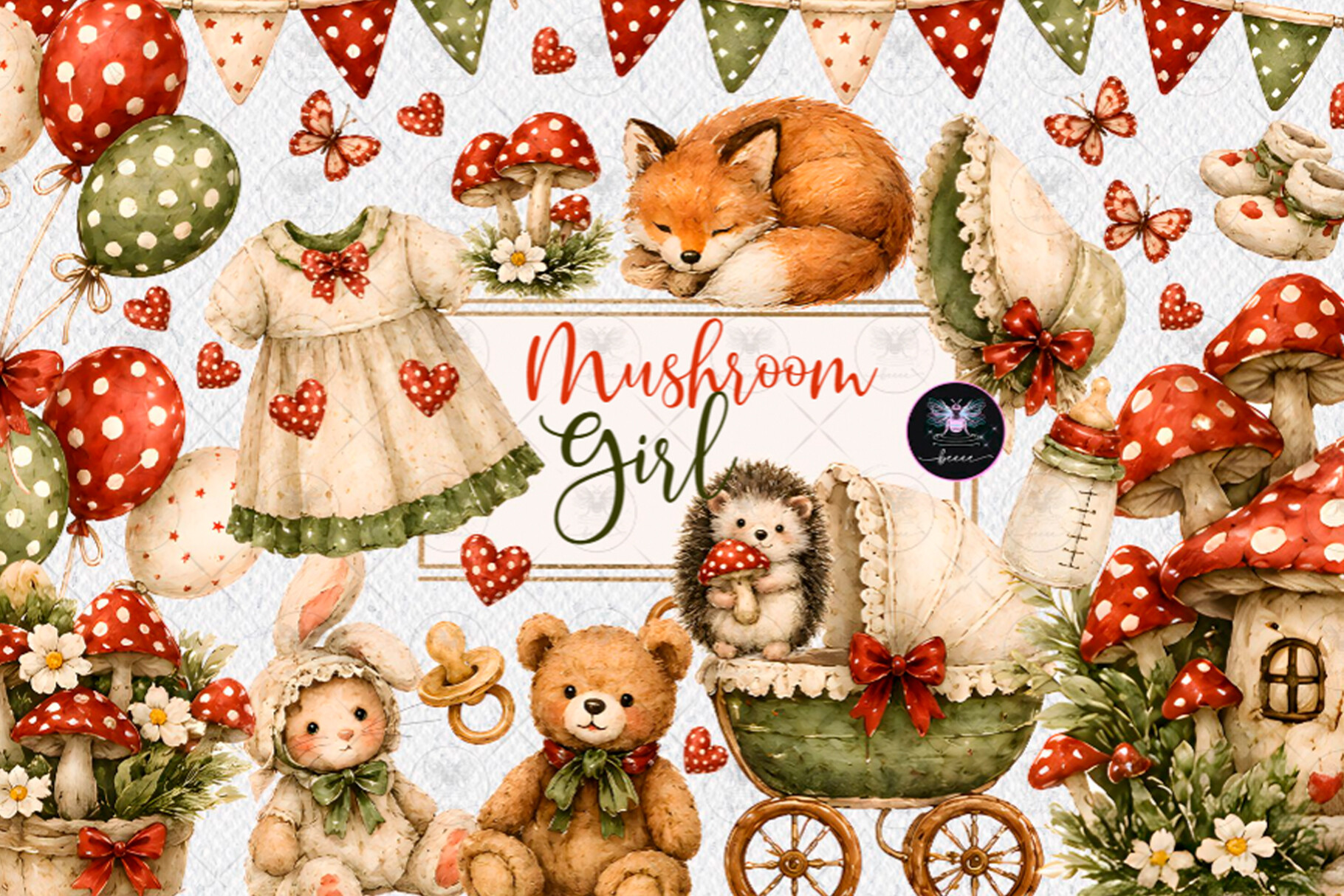 Mushroom Woodland Baby Clipart - photo 1