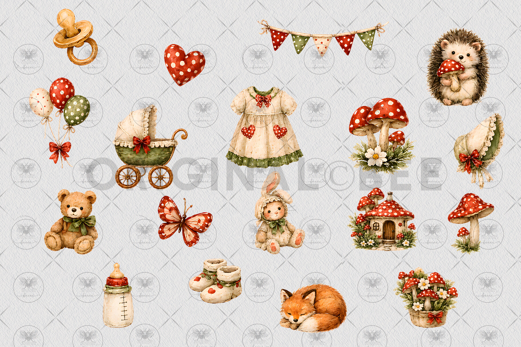 Mushroom Woodland Baby Clipart - photo 3
