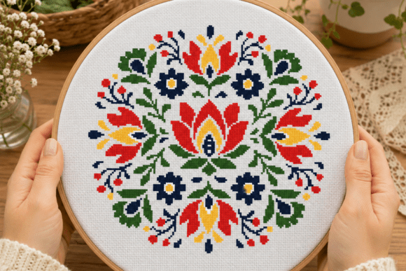 Nordic Floral Mandala Cross Stitch PDF