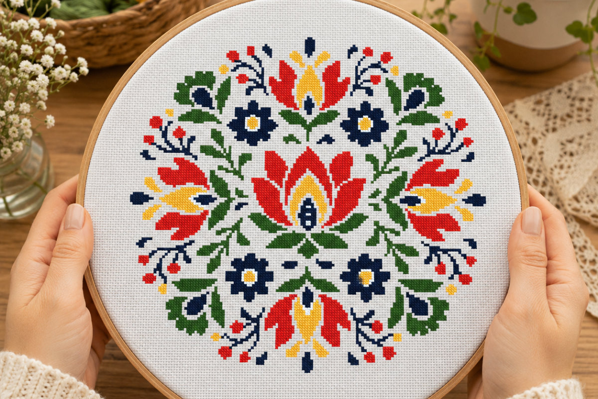 Nordic Floral Mandala Cross Stitch PDF