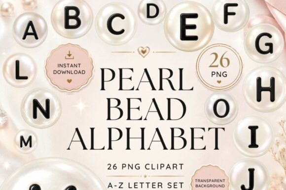 Pearl Bead Alphabet PNG Bundle | Elegant
