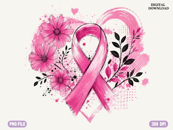 Pink Floral Breast Cancer Awareness Ribb