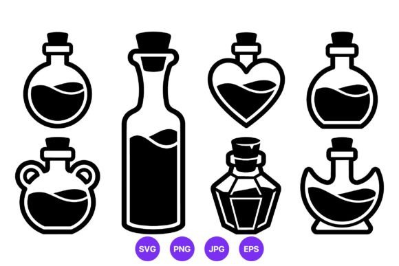Potion Bottles Vector Set Black White