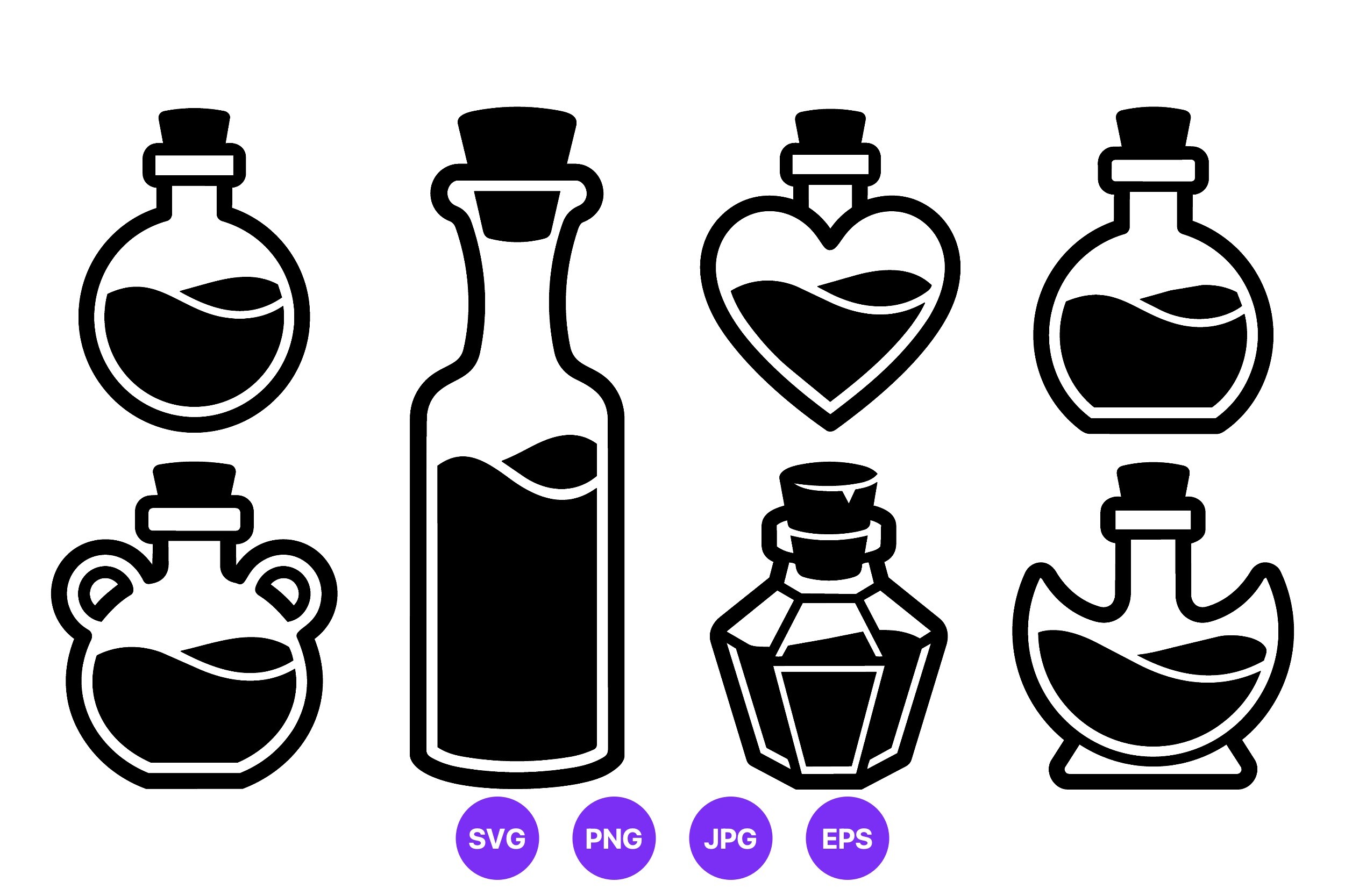 Potion Bottles Vector Set Black White