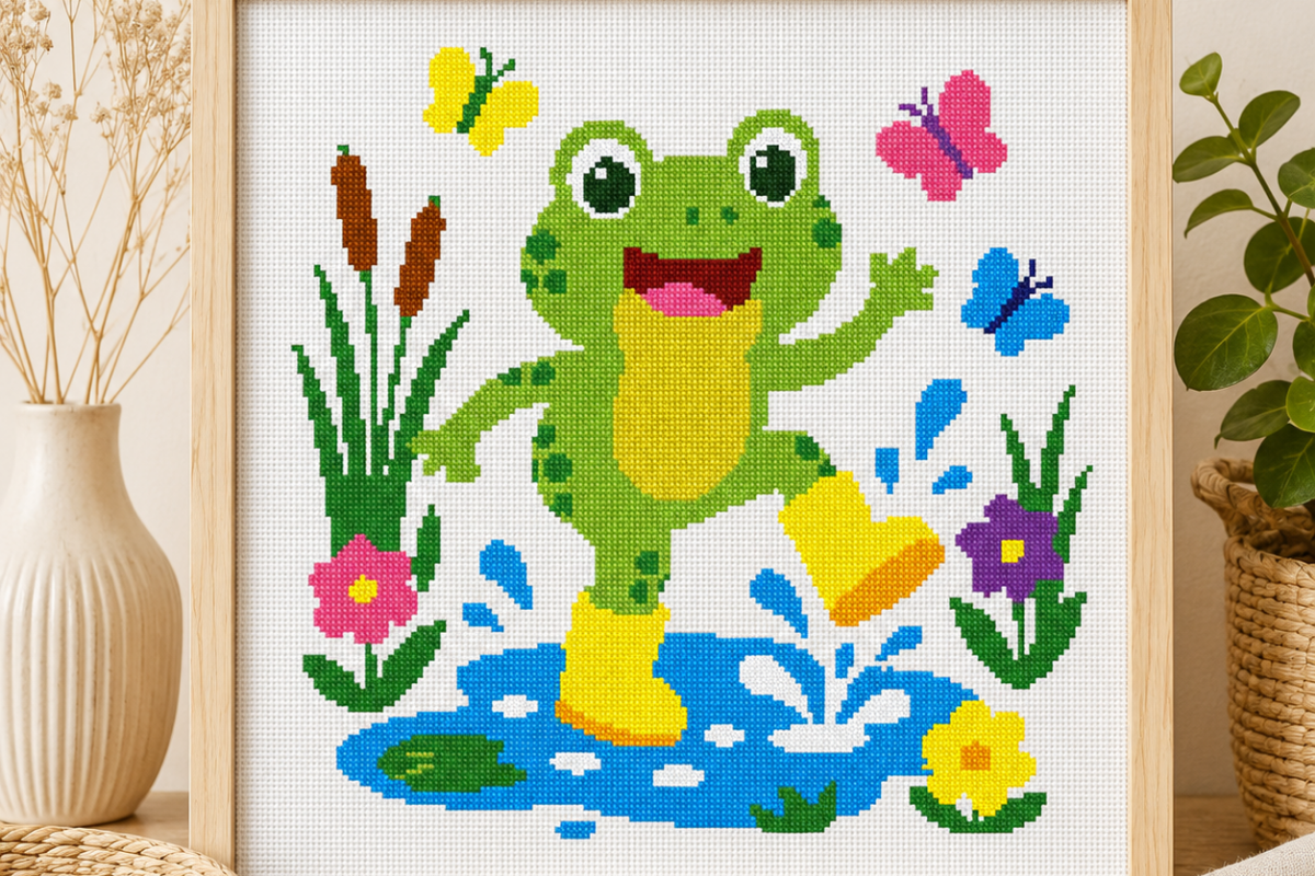 Rain Boots Frog Cross Stitch PDF